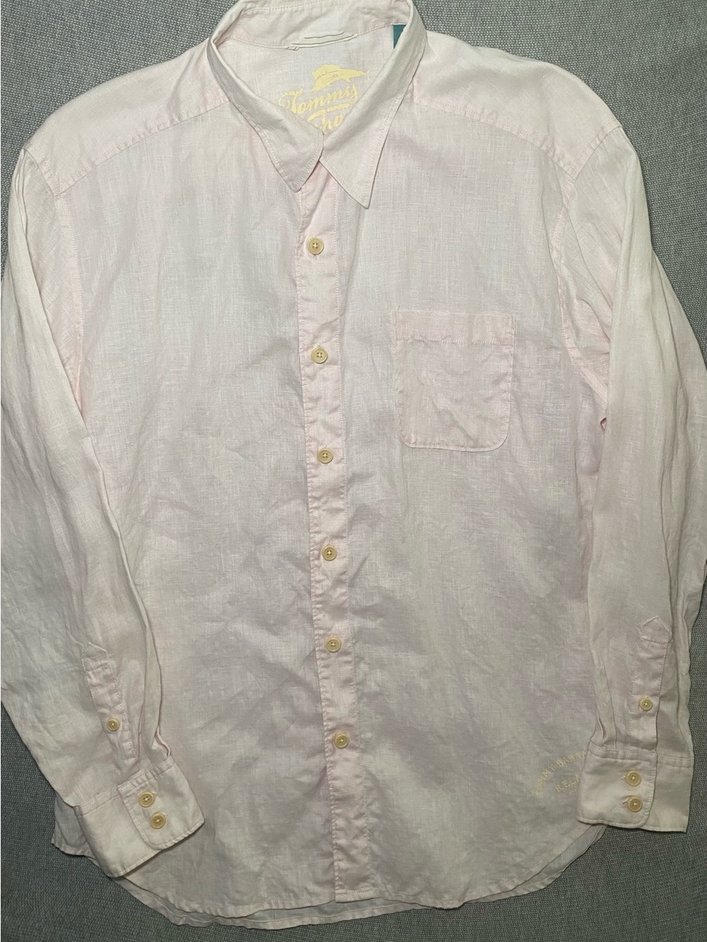 Tommy Bahama Relax 100% Linen Shirt Men's L Pink Button Up Long Sleeve